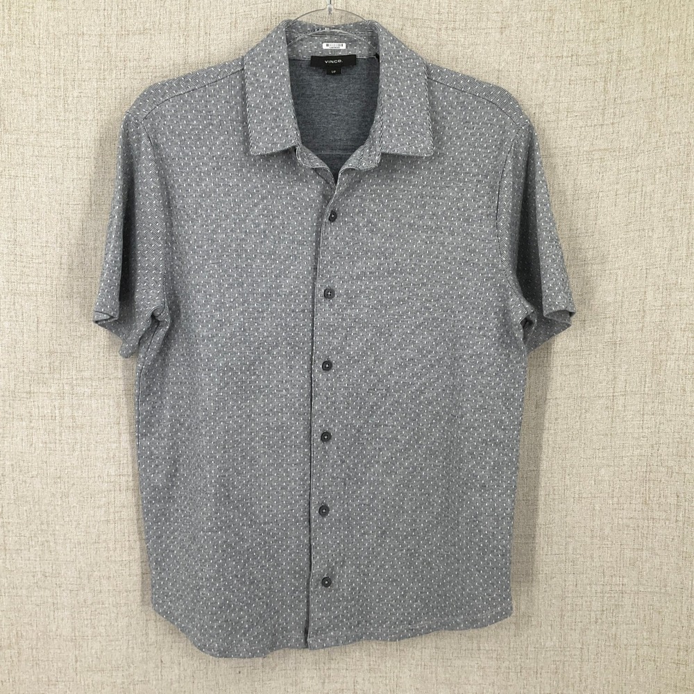 Vince Button Down Shirt Mens S Grey Cotton Micro Dot Short Sleeve Minimalist